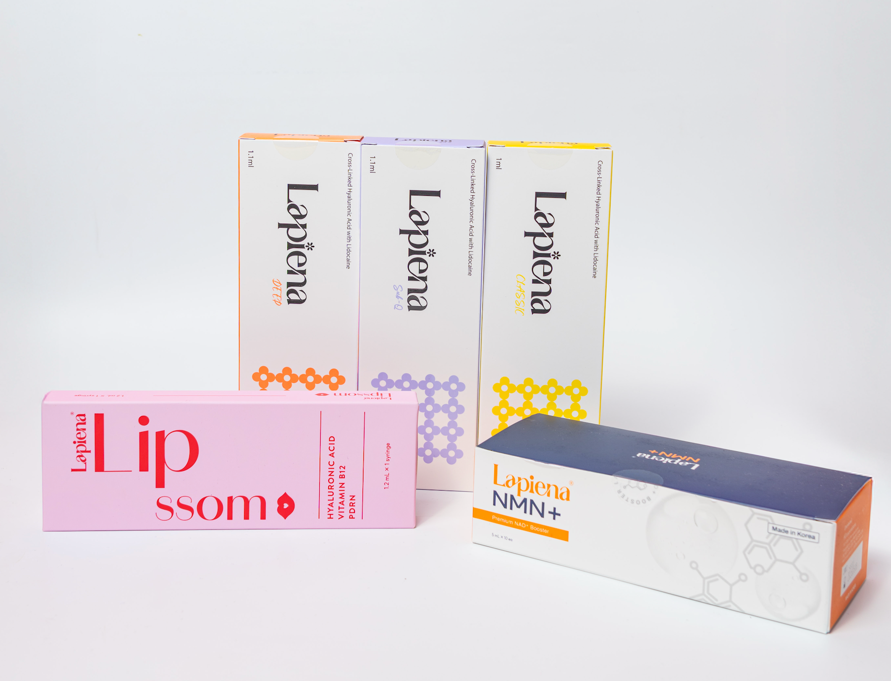2 lapiena lipssom and lapiena NMN+ skin booster products on grey background
