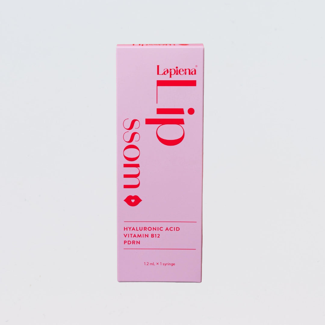 Pink box of Lapiena Lip filler with red text on a grey background