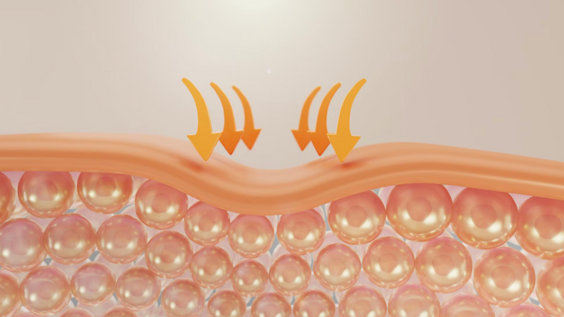 arrows pointing into the skin to simulate collagen production