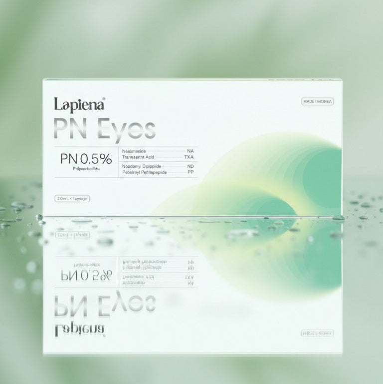 Lapiena PN Eyes packaging on a light green background with leaf shadows