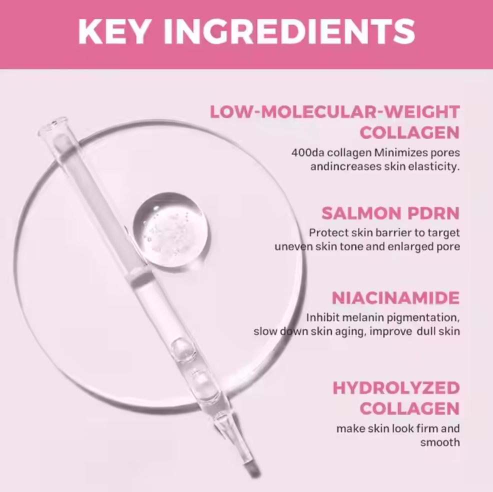 Lapiena Salmon PDRN Face Mask Skincare with key ingredients listed on a pink background
