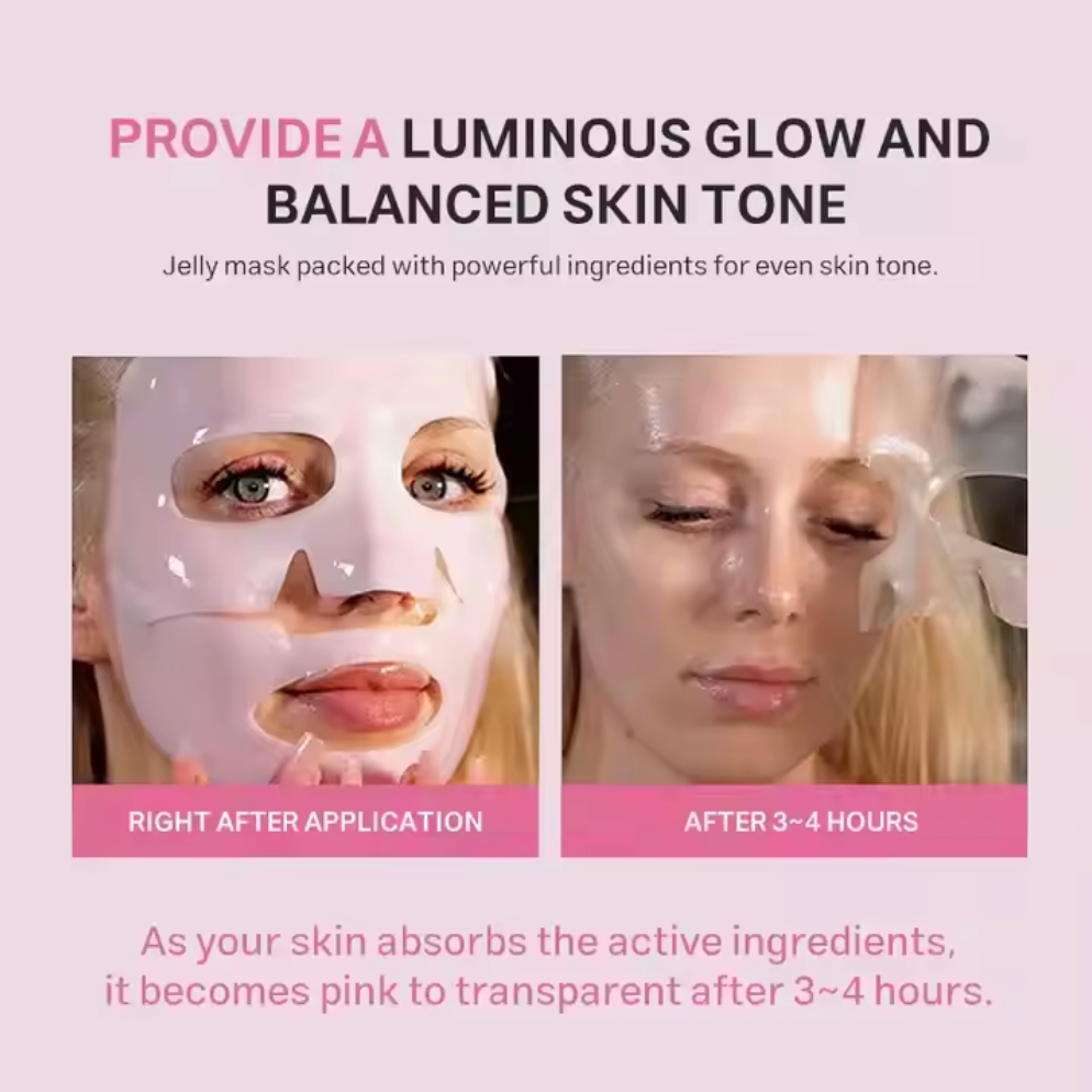 Lapiena Salmon PDRN Face Mask information with a woman wearing the mask, before and after