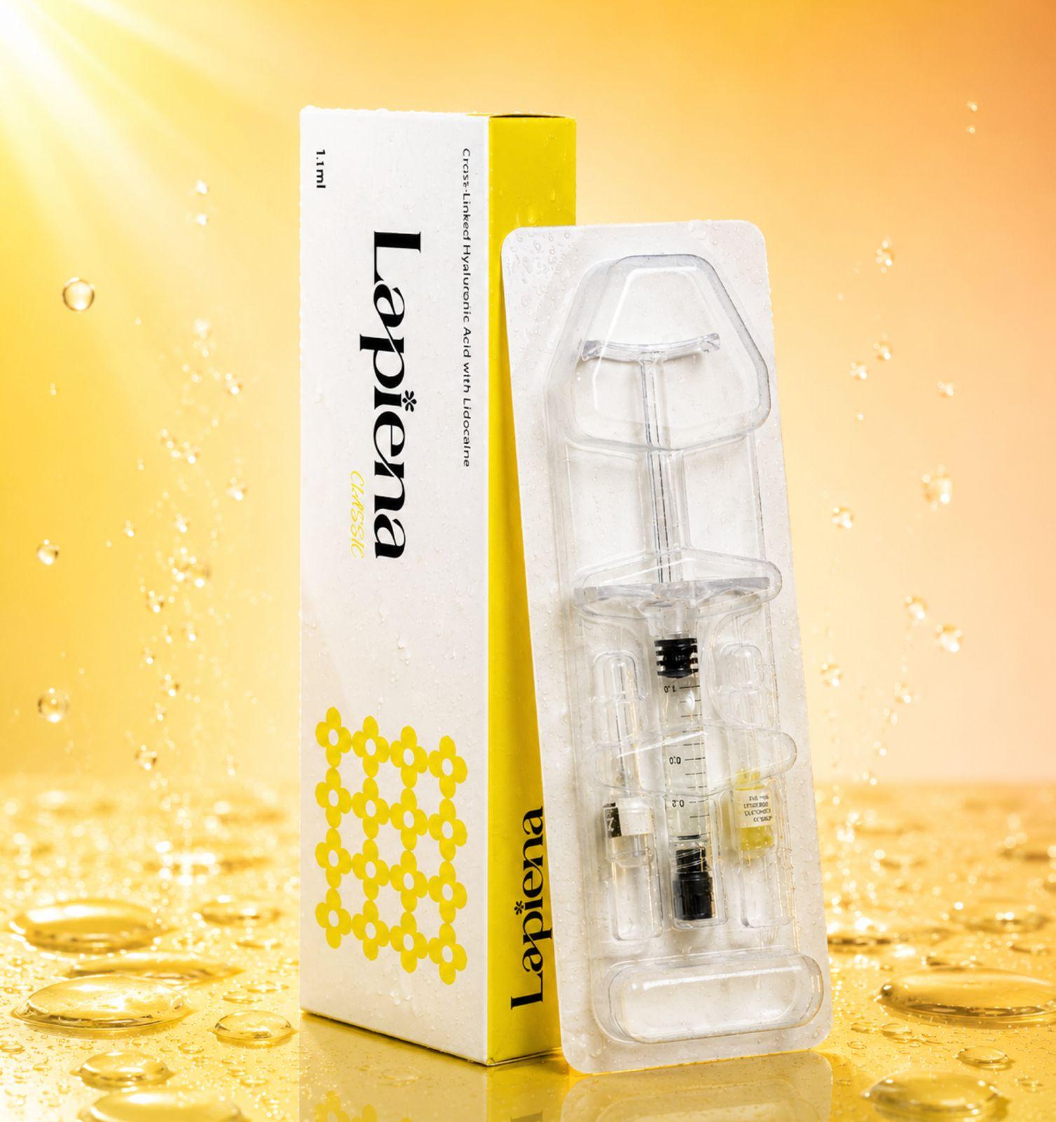 Lapiena classic dermal filler packaging with a yellow gradient background