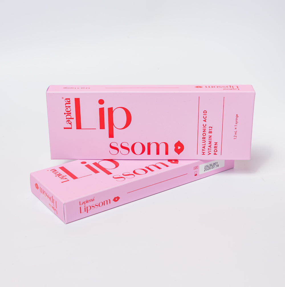 Two pink boxes of lapiena lip booser 'lipssom' on a white background