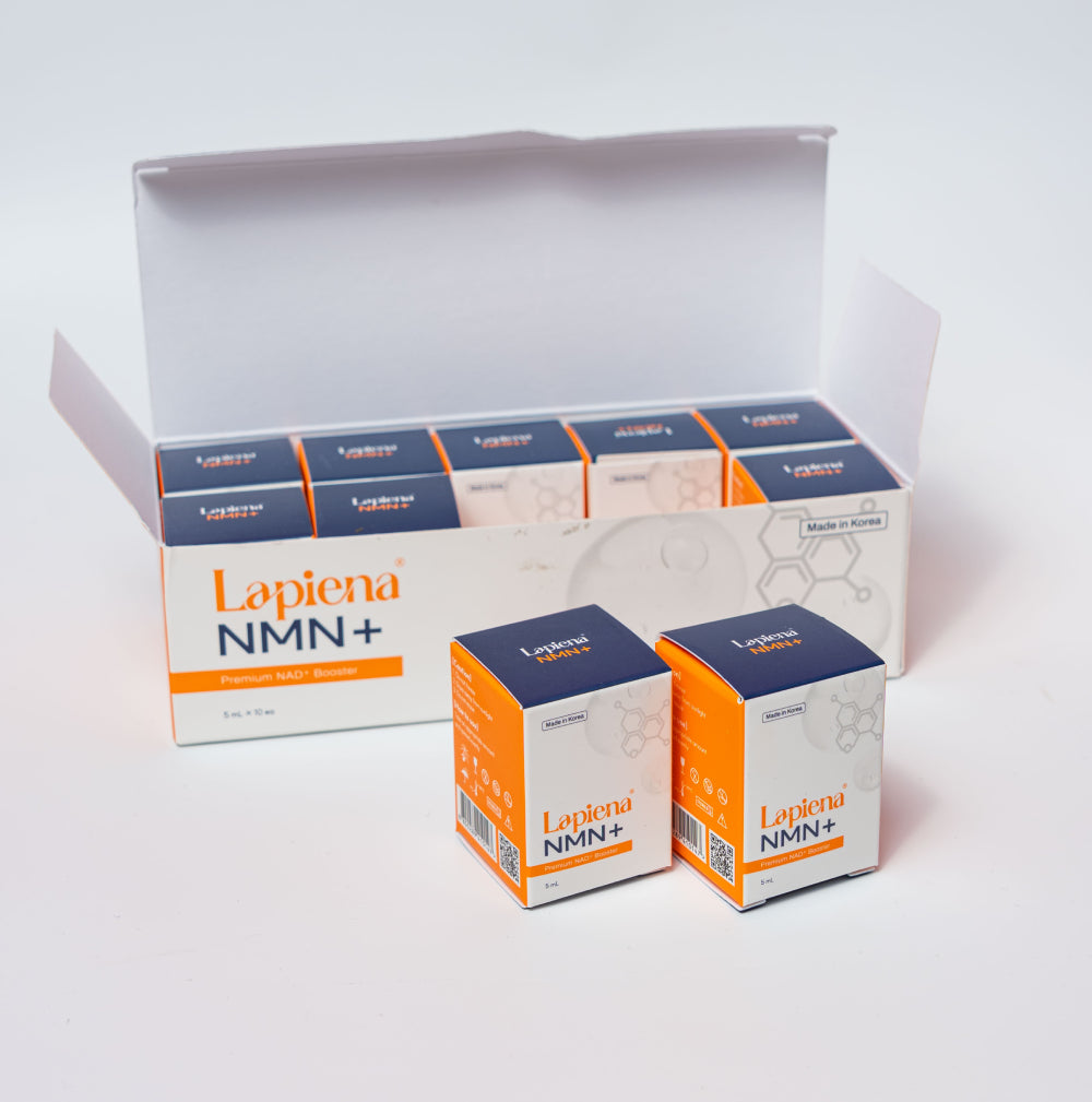 Lapiena NMN+ NAD+ Skin Booster supplement boxes on a white background