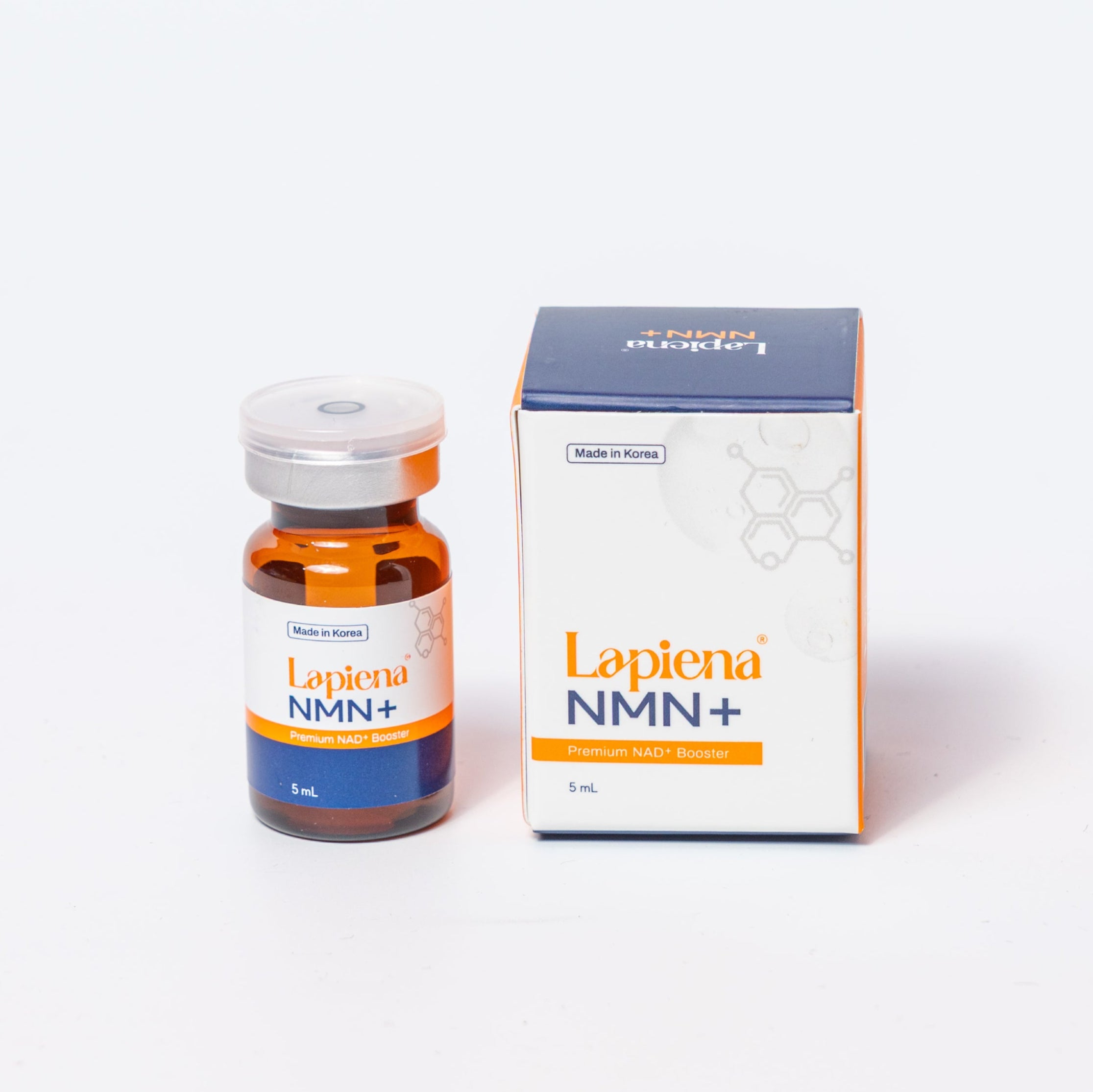Lapiena NMN+ bottle and box on a white background